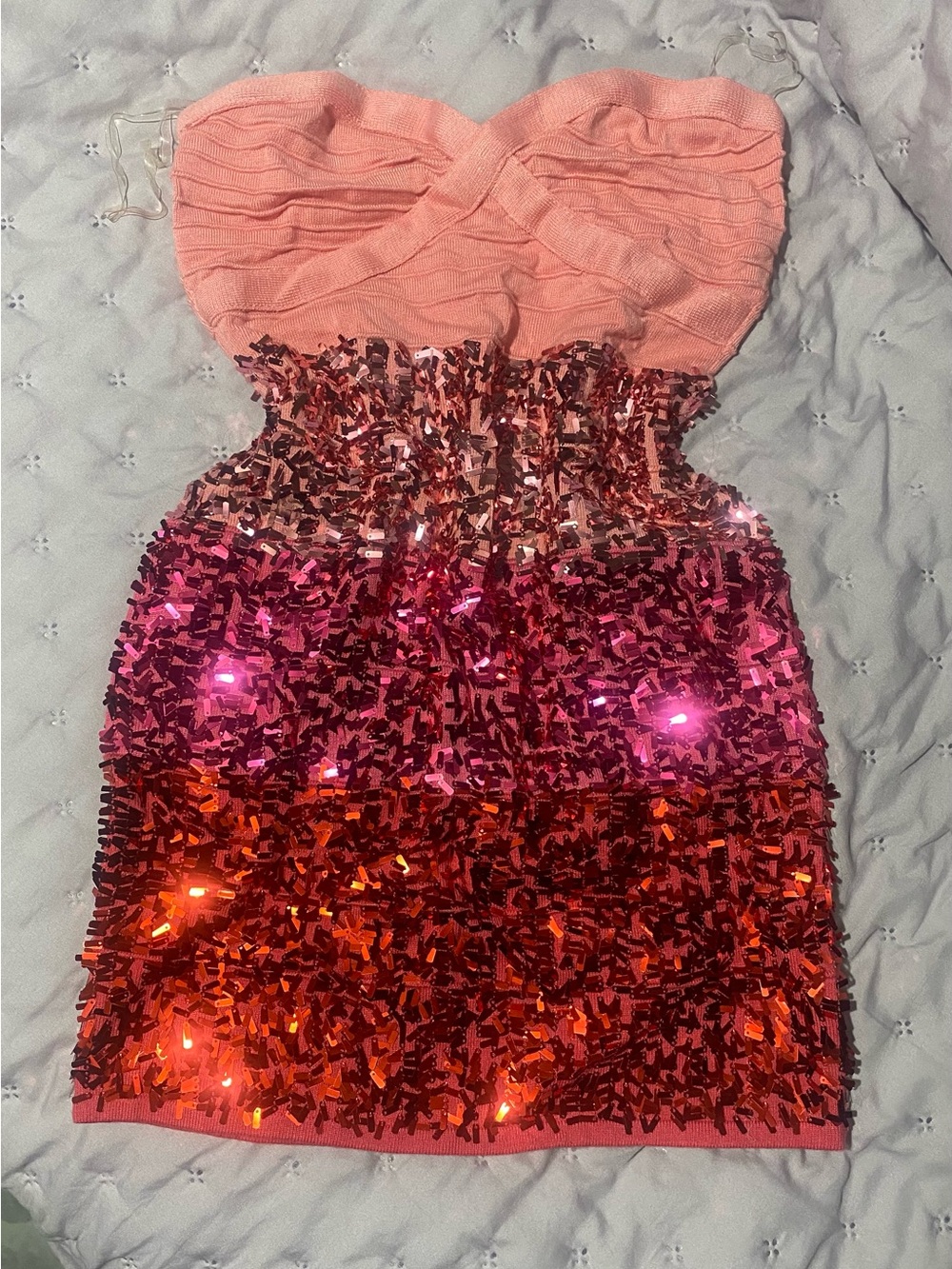 WOW Couture Y2K Pink & Red Sequin Ombre Strapless Bandage Mini Dress - Size S